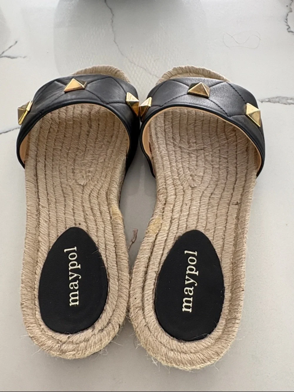 Maypol Black Slide Sandals with Gold Stud Accents. Valentino-ish. New. - Picture 3 of 7